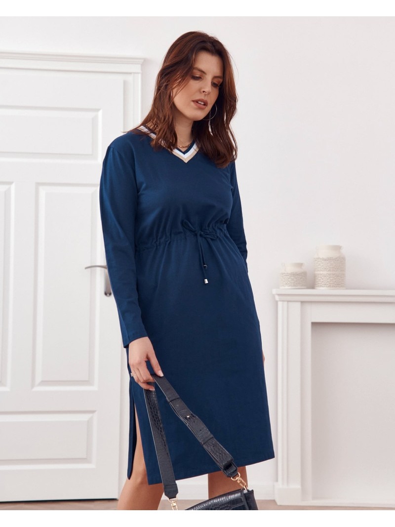 Plus-Size-Kleid in der Taille gebunden, Marineblau FK569 – Online-Shop – Boutique